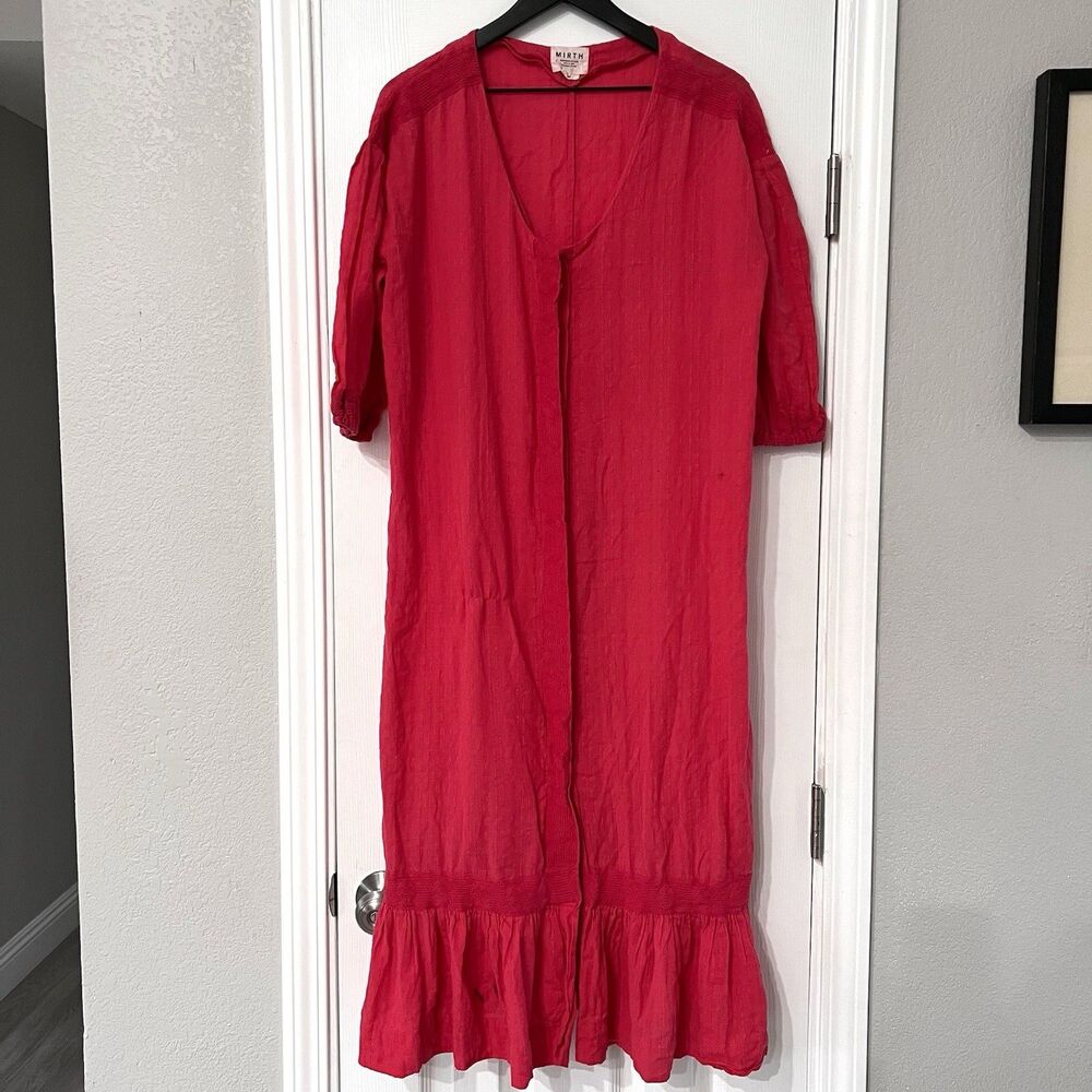 MIRTH Handmade Edition Red Caftan Lagonlook Bohemian Cottage Midi Dress M Red